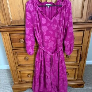 The Pioneer Woman Fuchsia Floral V-Neck Tiered Midi Dress